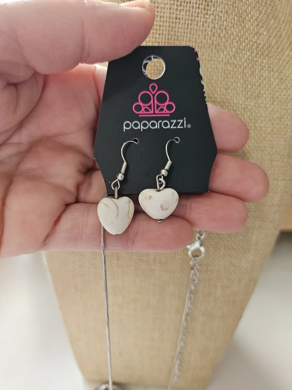 paparazzi Silver-Tone Heart Pendant Necklace with Cream Inset